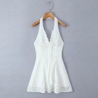 Holiday Style Casual Halter Neck Bow Sexy Lace Embroidered Dress - Thumbnail 3