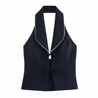 Fashionable Bowknot Paneled Halter Neck Top - Thumbnail 2