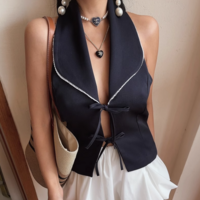 Fashionable Bowknot Paneled Halter Neck Top - Thumbnail 4