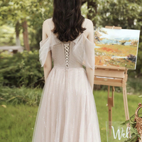 Light Pink Tulle Long Prom Dress, A-Line Spaghetti Strap Party Dress - Thumbnail 5