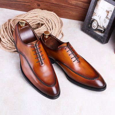 Head layer cowhide strap elegant men's business shoes 3 colors  - Thumbnail 1