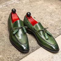 Round toe men's PU green tassel shoes - Thumbnail 1