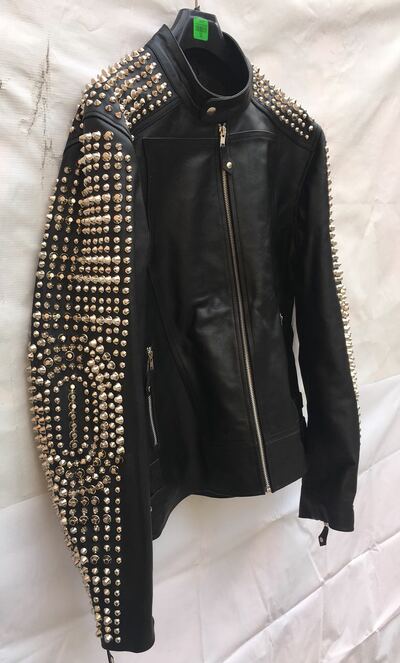 Crafted Leather Men Classic Silver Studded Punk Rock Black Leather Jacket 