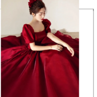 Elegant Vintage Square Neckline Wine Red Evening Dress  - Thumbnail 7
