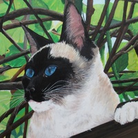 "Bird Watcher," Siamese cat art, Original Acrylic Painting By N.E.Thompson, 16x20 Inches - Thumbnail 1