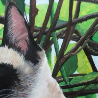 "Bird Watcher," Siamese cat art, Original Acrylic Painting By N.E.Thompson, 16x20 Inches - Thumbnail 3