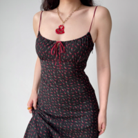 Retro floral contrasting suspender skirt mid-length - Thumbnail 3