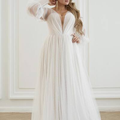Plus size a line long sleeve wedding dress bridal gown wedding gown
