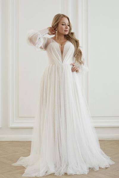 Plus Size A Line Long Sleeve Wedding Dress Bridal Gown Wedding Gown