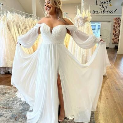 Plus size a line long sleeve chiffon wedding dress bridal gown wedding gown