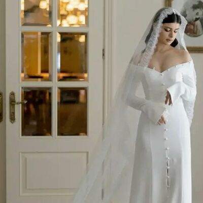 Elegant sheath off the shoulder wedding dress bridal gown wedding gown
