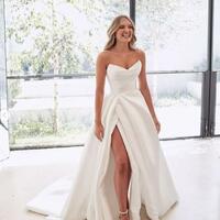 A-line Sexy Side Split Satin Wedding Dress Bridal Gown Wedding Gown - Thumbnail 1