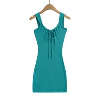 Sexy Slim Fit Bowknot Drawstring Vest Dress - Thumbnail 1