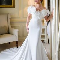  Mermaid Sexy Sexy Handmade Flowers Satin Wedding Dress Bridal Gown Wedding Gown - Thumbnail 1