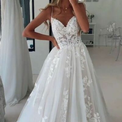 A line tulle appliques wedding dress bridal gown wedding gown