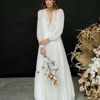 Sexy a line long sleeve beach boho wedding dress bridal gown wedding gown