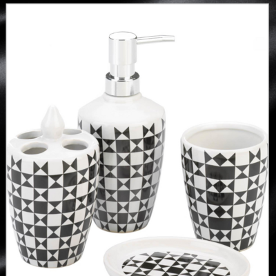 Geometric pattern bath accessory set