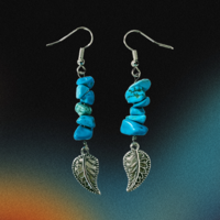 Whispers of Turquoise Leaves - Artisan Dangle Earrings - Thumbnail 1