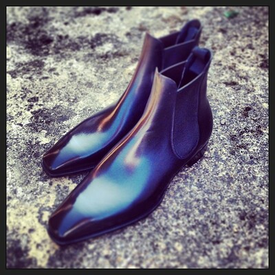 Handmade men black calf leather chelsea boot - Thumbnail 1