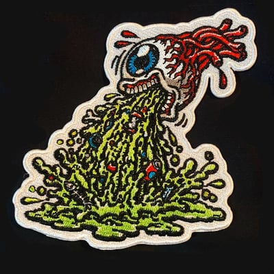 Barfing eye patch iron on ready embroidered color patch