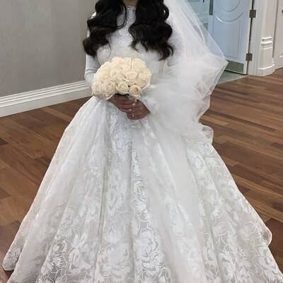 Elegant a line long sleeve lace appliques wedding dress bridal gown wedding gown