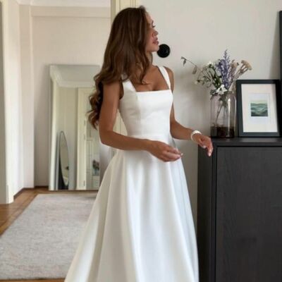 Simple a line ankle-length wedding dress bridal gown wedding gown