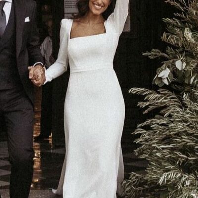 Simple sheath scoop beach boho wedding dress bridal gown wedding gown