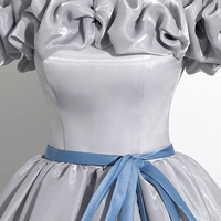 Silver Organza Long A-Line Prom Dress, Off the Shoulder Evening Party Dress - Thumbnail 2