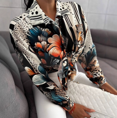 Temperament Casual Floral Print Long Sleeve Shirt