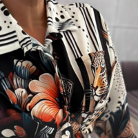 Temperament Casual Floral Print Long Sleeve Shirt - Thumbnail 1