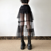 Black Shorts With Detachable Mesh Splicing Skirt - Thumbnail 2