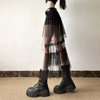 Black Shorts With Detachable Mesh Splicing Skirt - Thumbnail 3
