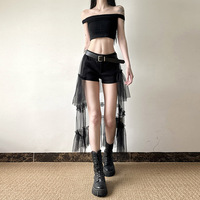 Black Shorts With Detachable Mesh Splicing Skirt - Thumbnail 5