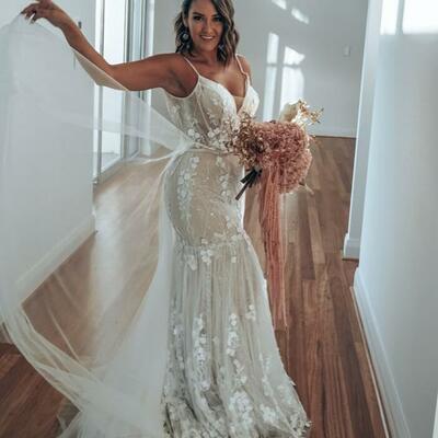 Sexy mermaid lace appliques wedding dress bridal gown wedding gown