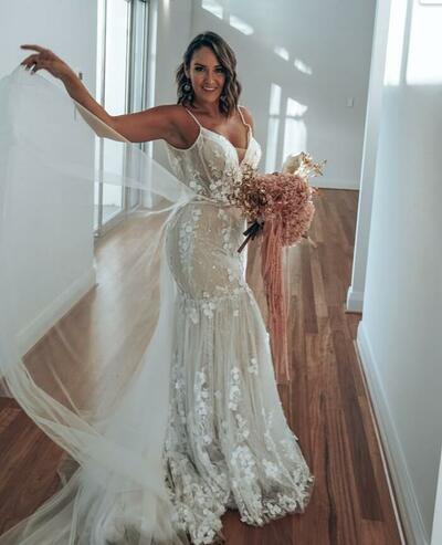 Sexy Mermaid Lace Appliques Wedding Dress Bridal Gown Wedding Gown