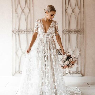 Sexy a line lace appliques wedding dress bridal gown wedding gown