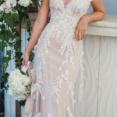 Elegant mermaid lace appliques wedding dress bridal gown wedding gown