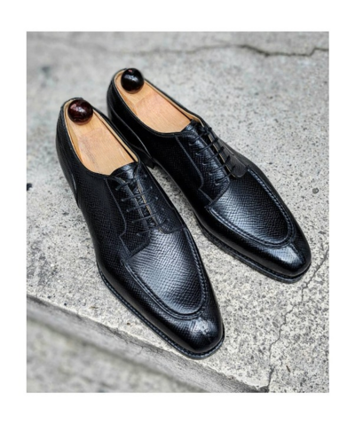 Handmade Men Black Grain Leather Lace up Oxford Dress Shoes