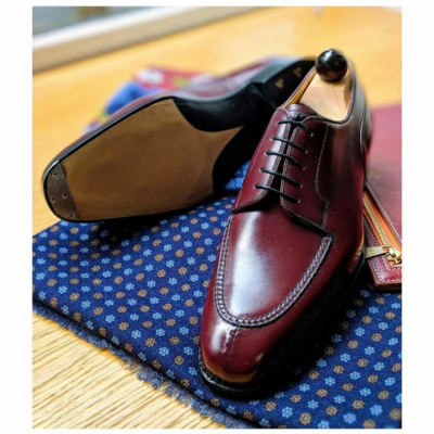 Handmade men bordeaux calf leather oxford dress shoes - Thumbnail 2