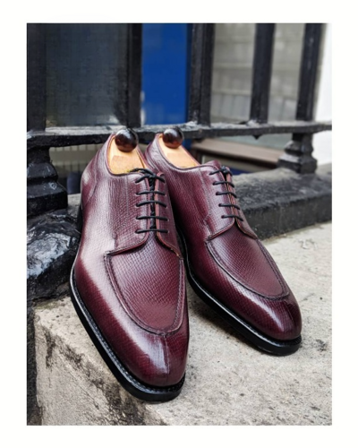 Handmade Men Burgundy Grain Leather Dress Shoes