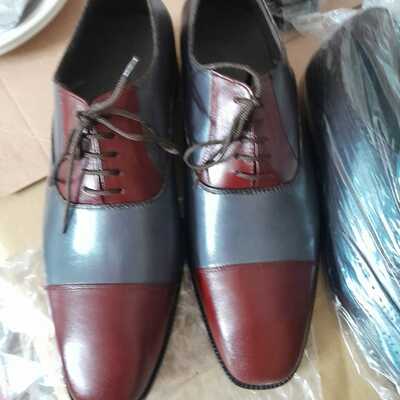 Handmade men's spcially custom edition maroon with grey leather base lace up shoes wedding edition