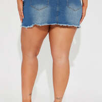 Medium Wash Denim Mini Skirt - Thumbnail 1