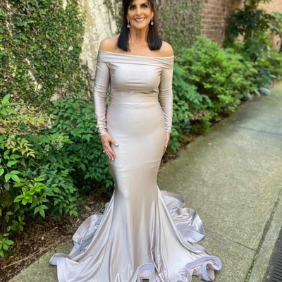 Elegant mermaid off the shoulder mother of the bride/groom dress evening formal prom dress