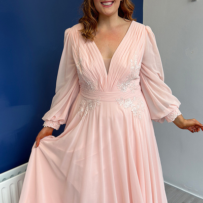 Plus size light pink a line tea-length mother of the bride/groom dress evening formal prom dress