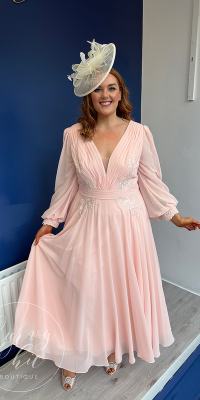 Plus Size Light Pink A Line Tea-length Mother of the Bride/Groom Dress Evening Formal Prom Dress