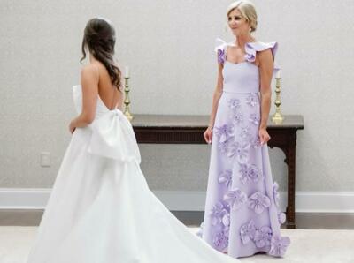 Elegant Sheath Violet 3D Handmade Flowers Floral Mother of the Bride/Groom Dress Evening Formal Prom Dress