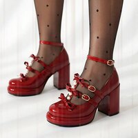 Pearl Bowknot Mary Jane Shoes High Heels - Thumbnail 2