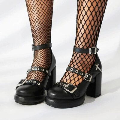 Punk Strap Cross High Heels - 3colors