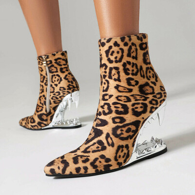 Leopard hollow special heeled boots