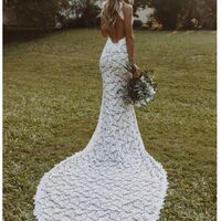 Elegant A Line Lace Beach Boho Wedding Dress Bridal Gown Wedding Gown - Thumbnail 1